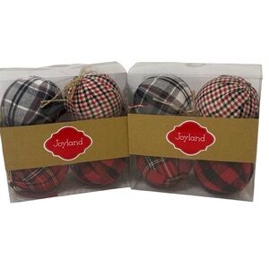 Joyland Round Plaid Flannel Christmas Ornaments Set of 8